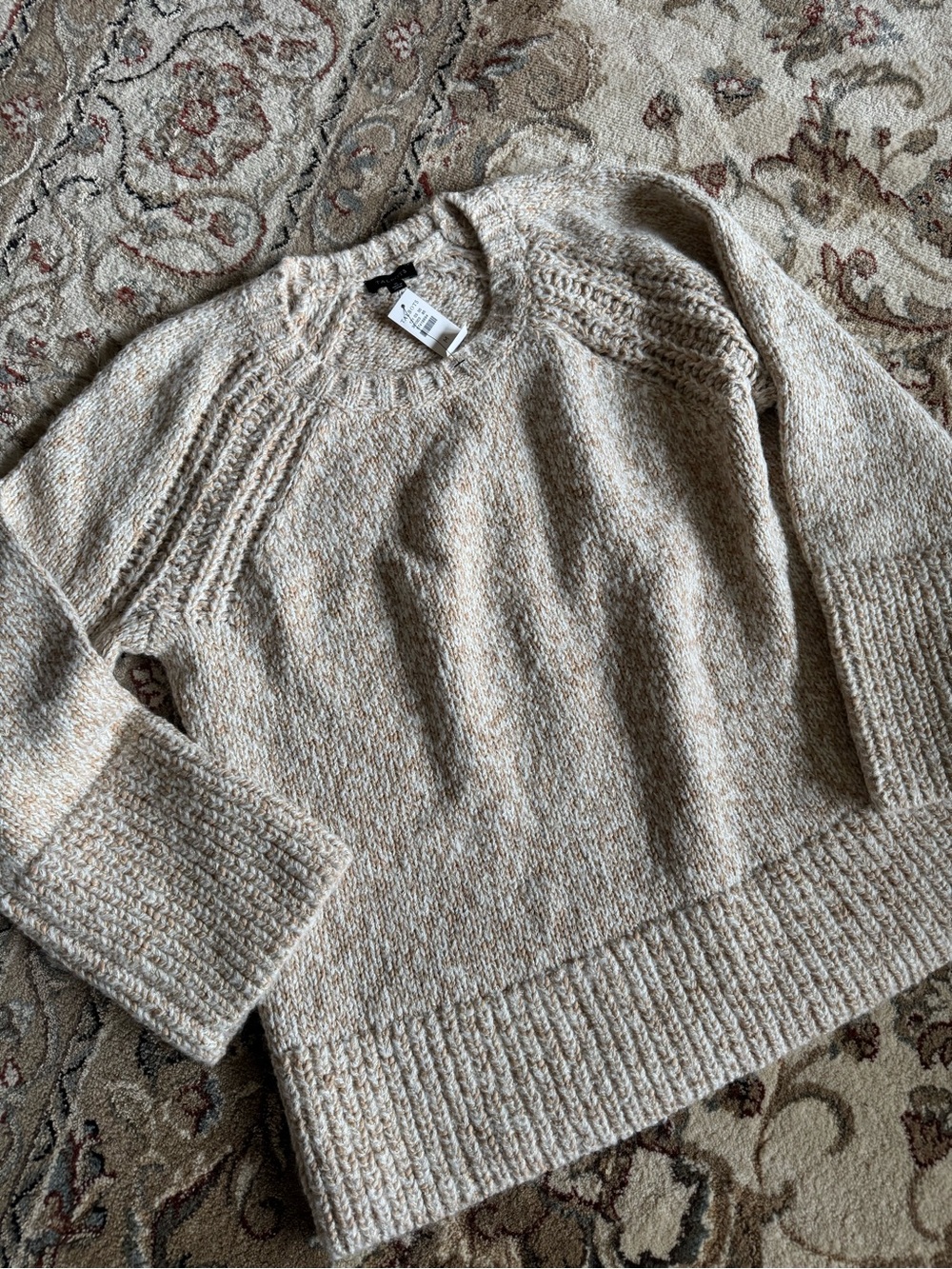 NWT Talbots Tan with Gold Streaks Cable Knit Cotton Capsule Wardrobe Sweater
